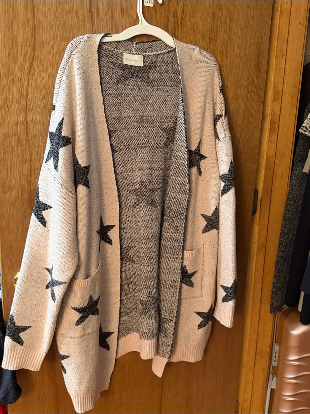 Star-Print Open Front Cardigan Sweater - Cream & Black